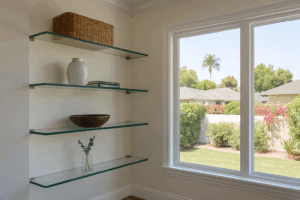 Floating Glass Shelves In Orange County Home