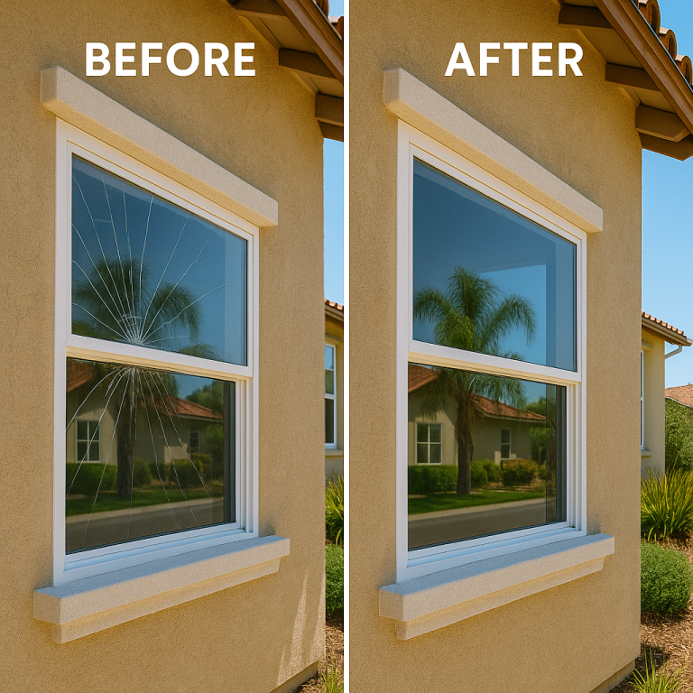 Before and After window repair by Mission Viejo Glass in Orange County