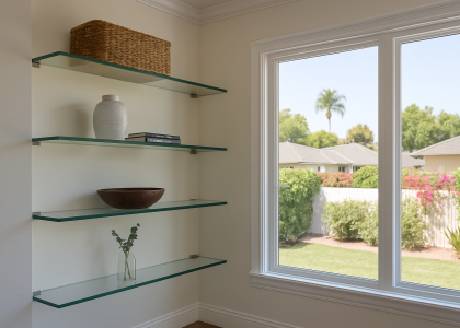 Floating Glass Shelves In Orange County Home