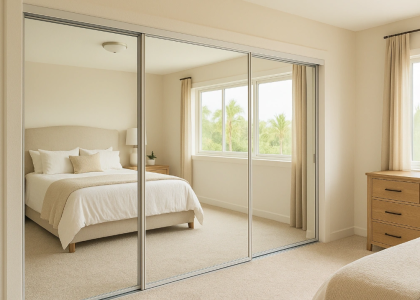 Spacious Bedroom with Mirrored Closets