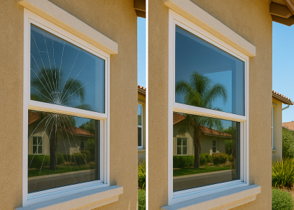 Before and After window repair by Mission Viejo Glass in Orange County